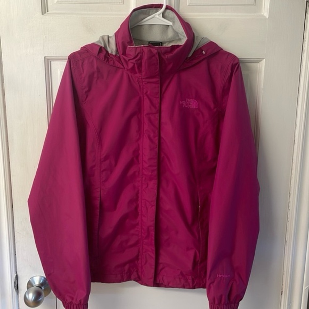 L. 1. Bean plum fleece long button up hooded coat womens size M
